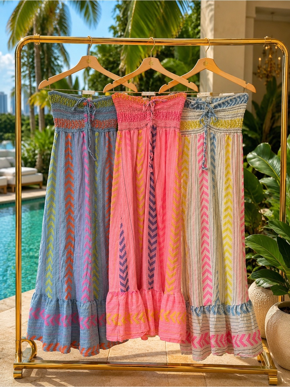 Made in Italy Color-Block Chevron Strapless Maxi Dress - OS